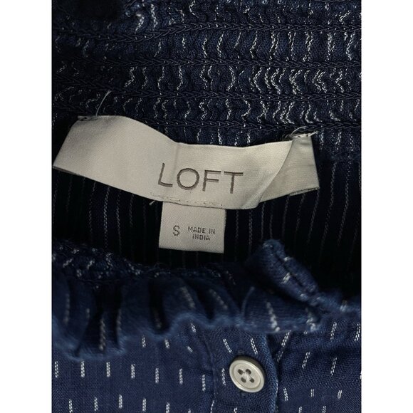 LOFT Womens Blouse Size Small Mock Elastic Neck Cuffs Ruffle Long Sleeves Blue - Picture 4 of 6